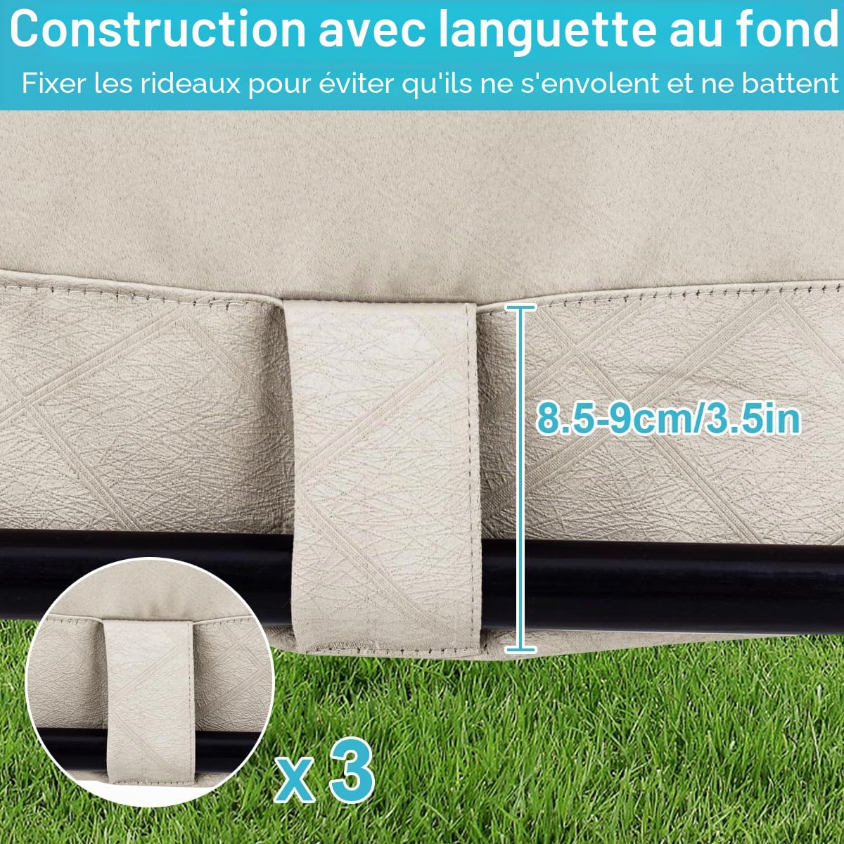 ele ELEOPTION Rideau Extérieur Imperméables Protéger Contre UV Isolants Thermiques, avec Perforations, Adaptés aux Jardins, Terrasses, Pergola, Balcons, Texturé 3D Blanc Cassé, 1 Pièce / 132 X 213cm