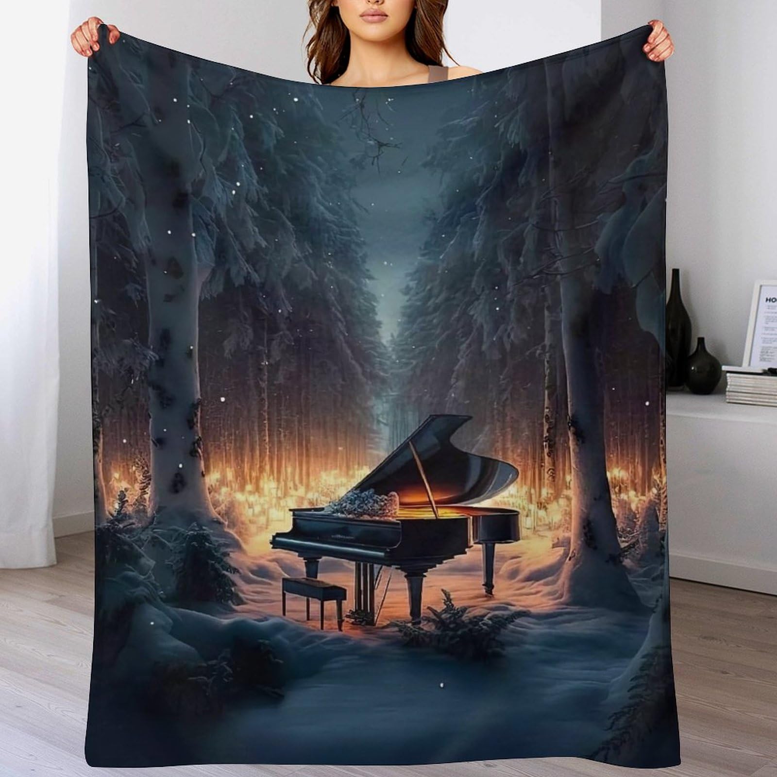 Couverture légère en polaire motif piano idéale pour vos soirées canapé