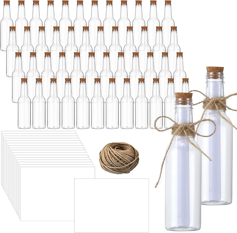Baderke 48 Frascos de Plástico Brancos com Rolha, 165 mL, Papel e Cordão