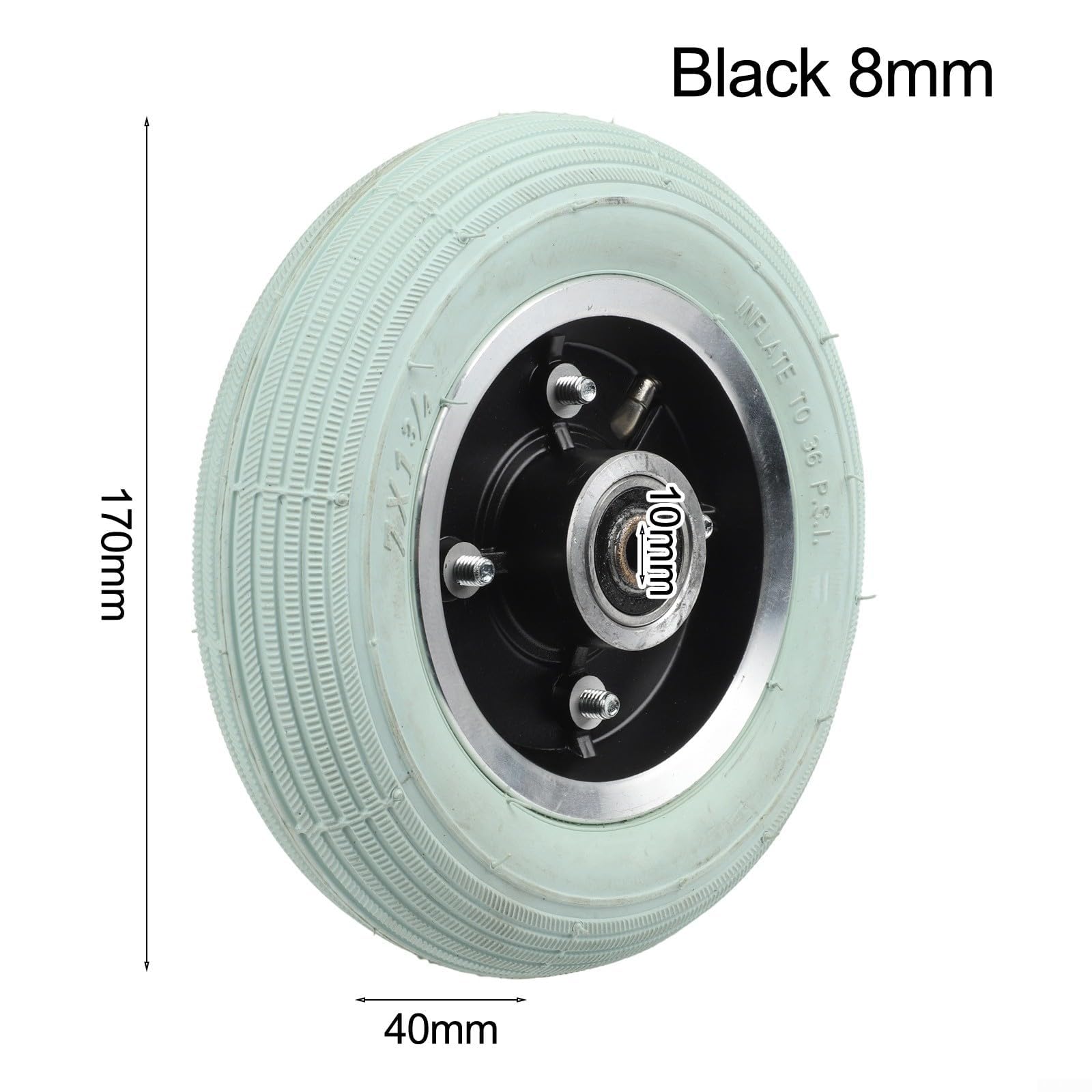 Rueda delantera eléctrica de repuesto para silla de ruedas de 7 pulgadas, neumático gris de 7 x 1 3/4 con borde de aluminio, 8 mm/10 mm para cubo (negro 8 mm)