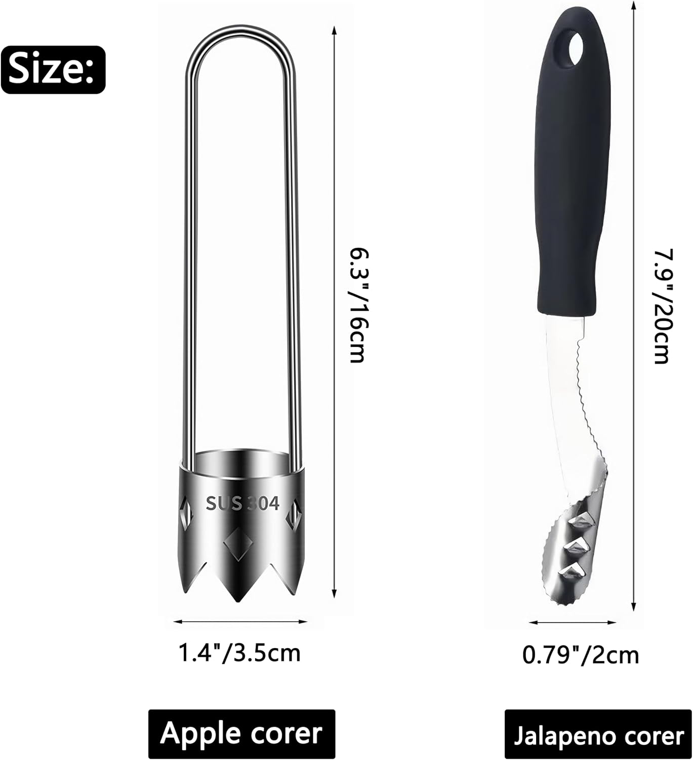 2pcs Pepper Corer Tool, Stainless Steel Fruit Vegetable Multi-Function Corer, for Apple, Pear, Jalapeno, Bell Pepper, Zucchini, Pepper Seed Corer Remover, Kitchen Gadget Juicing Accessories