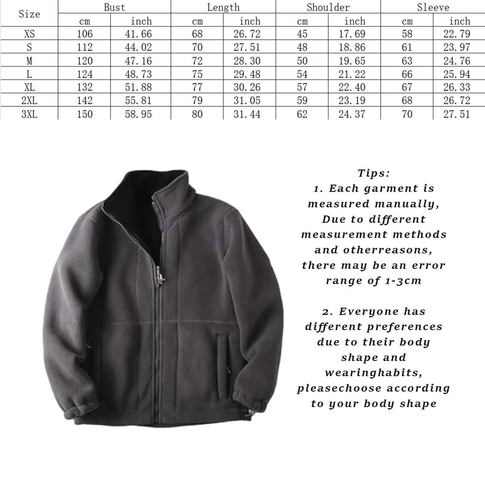 Chaqueta de forro polar de doble capa para hombre, con cremallera completa