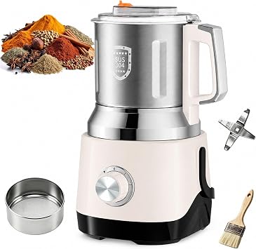 Electric Grain Grinder 800W, 1200ml Wet & Dry Spice Mill with 3 Speeds