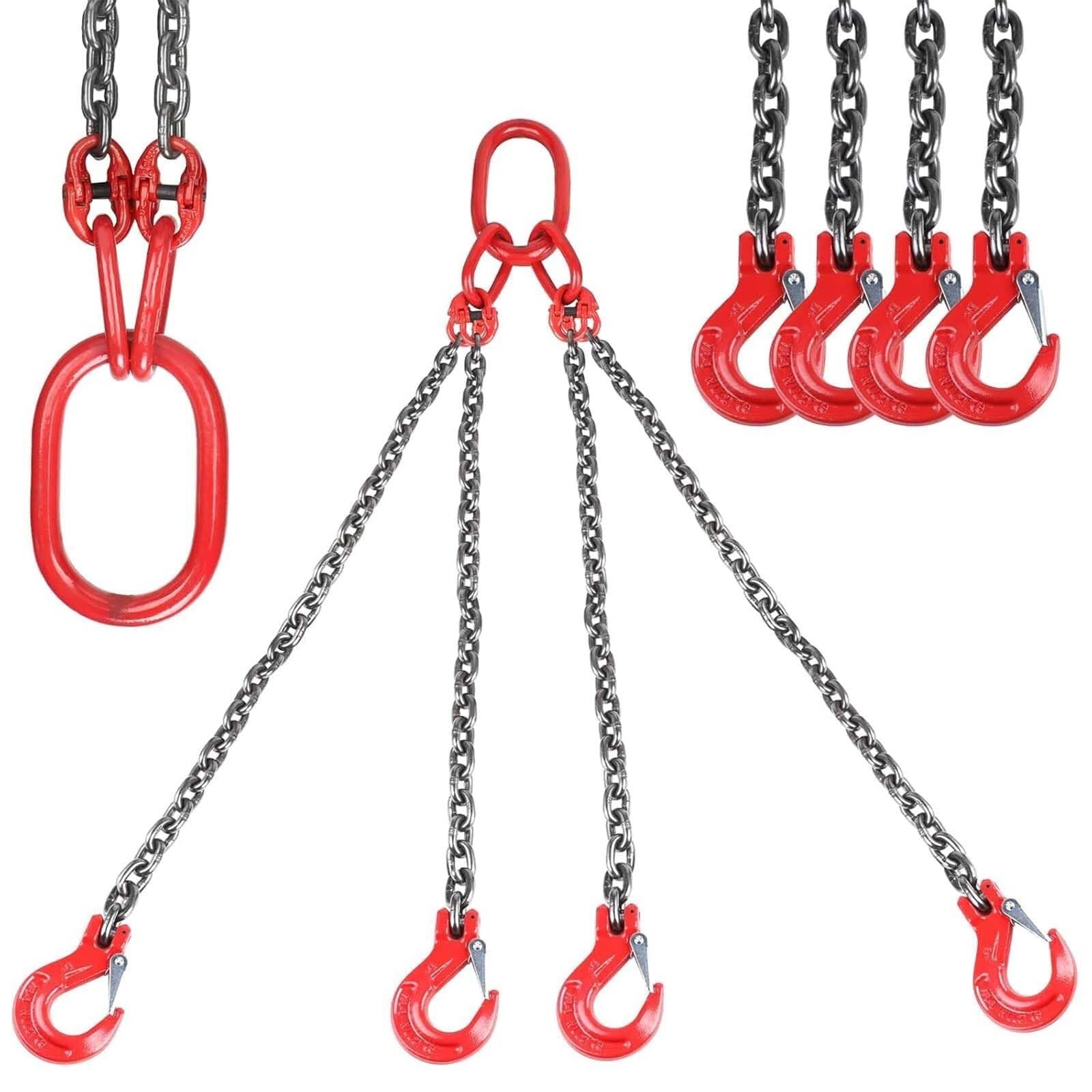 Catena di sollevamento resistente, gamba 2/4 con gancio, in acciaio G80, lunghezza 300 cm, capacità 3991,6 kg, per sollevamento carichi e sospensione a catena
