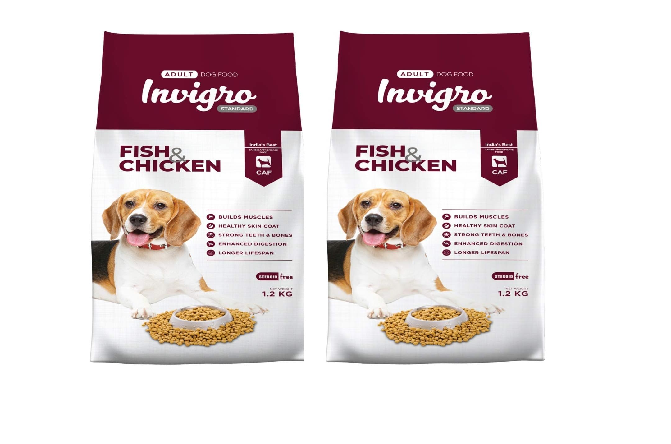 INVIGRO Adult Dry Dog Food, Fish & Chicken, 1.2 kg (Pack of 2), Total 2.4 kg- Standard, High Protein Variant, Dog Food Adult, Adult Dog Food for Active Dogs, Promotes Healthy Skin Shiny Coat (B0D9BFC7Y9) Amazon Price History, Amazon Price Tracker