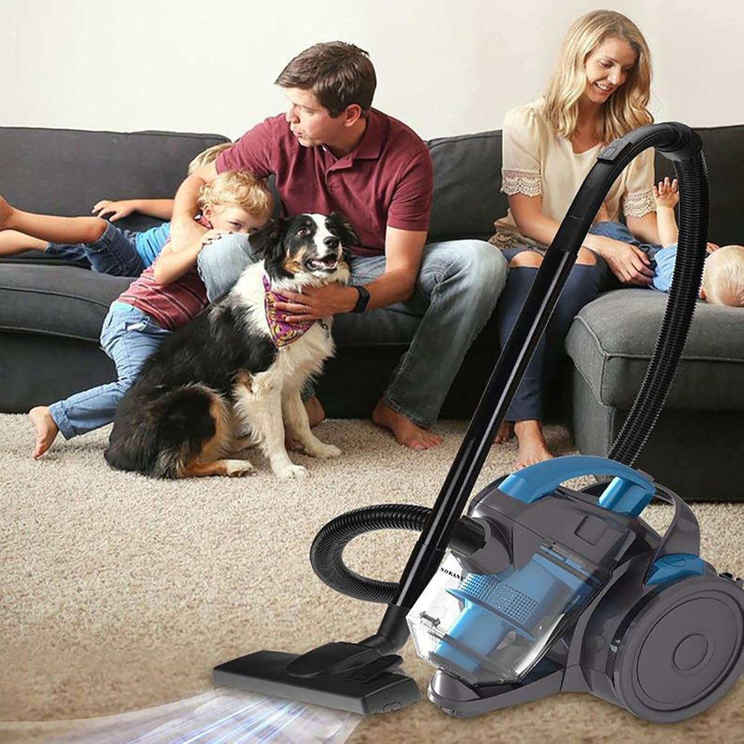 Bagless Cylinder Vacuum Cleaner Bagless Canister Vacuum Automatic Cord 1.5L, 5m Power Cord, 4 stage HEPA filter for Dust,37.5x25.5x27.5cm