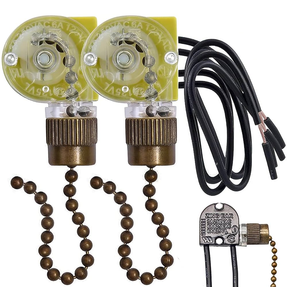 Ceiling Fan Light Switch Zing Ear ZE-109 Two-Wire with Pull