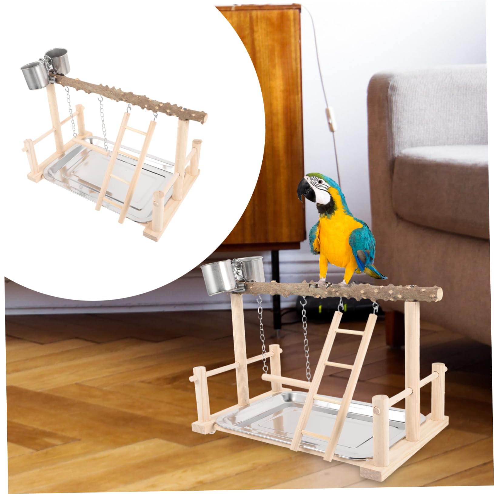 BESPORTBLE Soporte de Percha Natural para Loros de Madera Comedero Antideslizante y Plataforma Cómoda para Entrenamiento y Juego de Aves en Casa