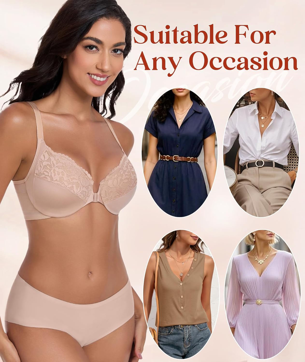 Lemorosy Women's Full Figure Plus Size Front Closure Posture Back Unpadded Underwire Everyday Bra - Image 4