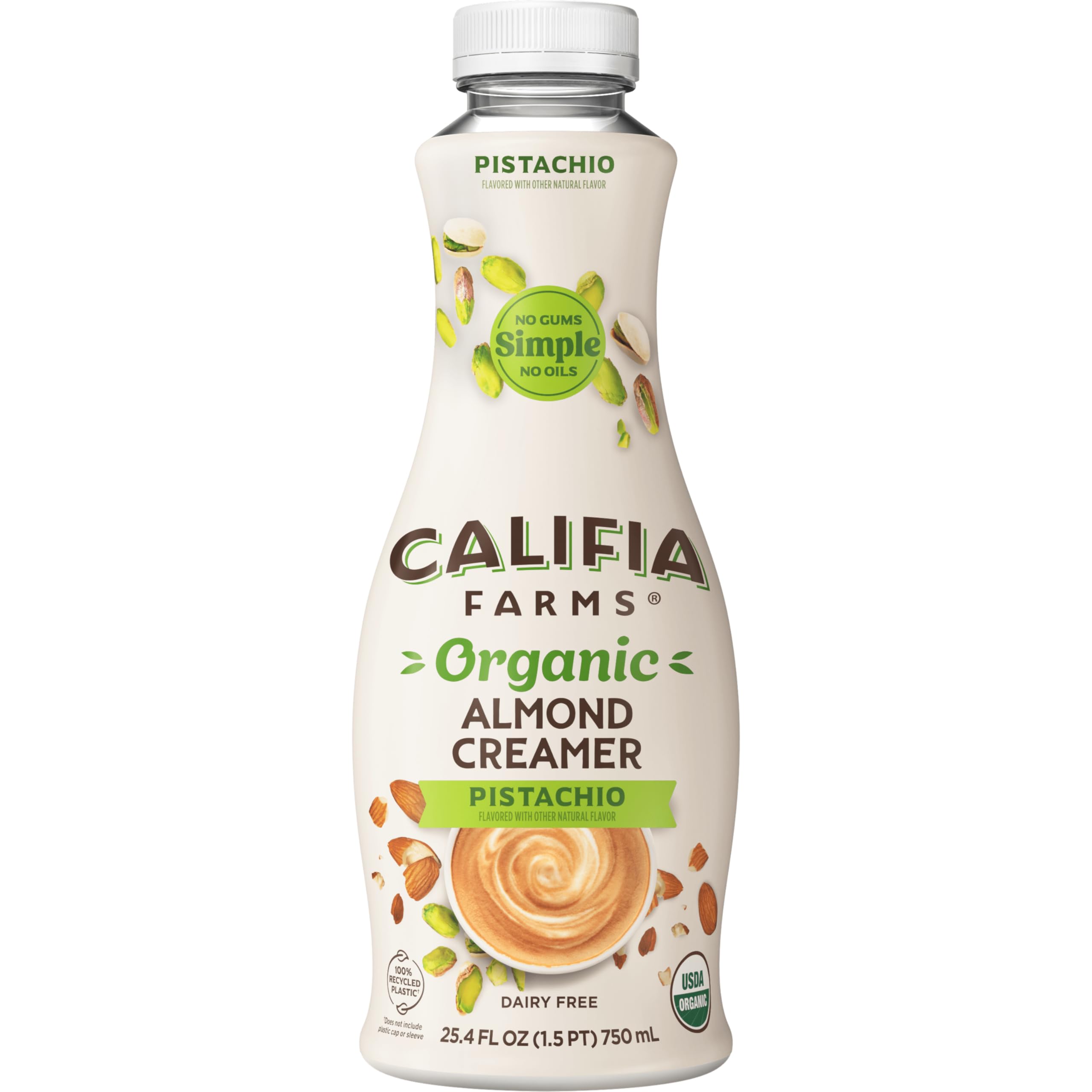 Califia Farms - Organic Pistachio Almond Milk Coffee Creamer 25 4 Oz Dairy Free Plant Based Vegan Gluten