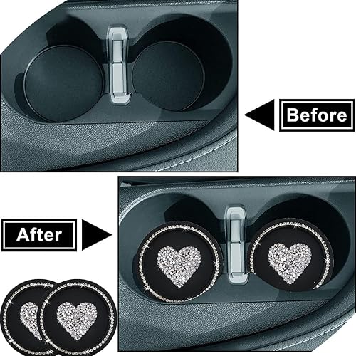 Miniatura 5 de Juego de 2 posavasos de automóvil con diseño de mariposa y 1 anillo rosa para cubierta de botón de arranque para mujer, accesorios de automóvil