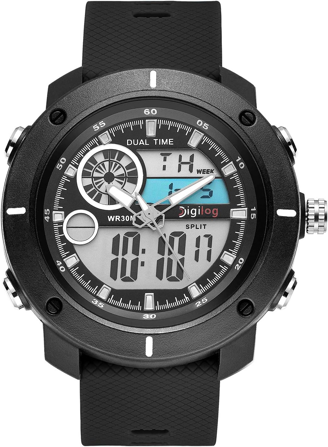 Digilog Classy Crosshairs Ash Grey Analog-Digital Dual Display Multi Function Watch for Men & Boys