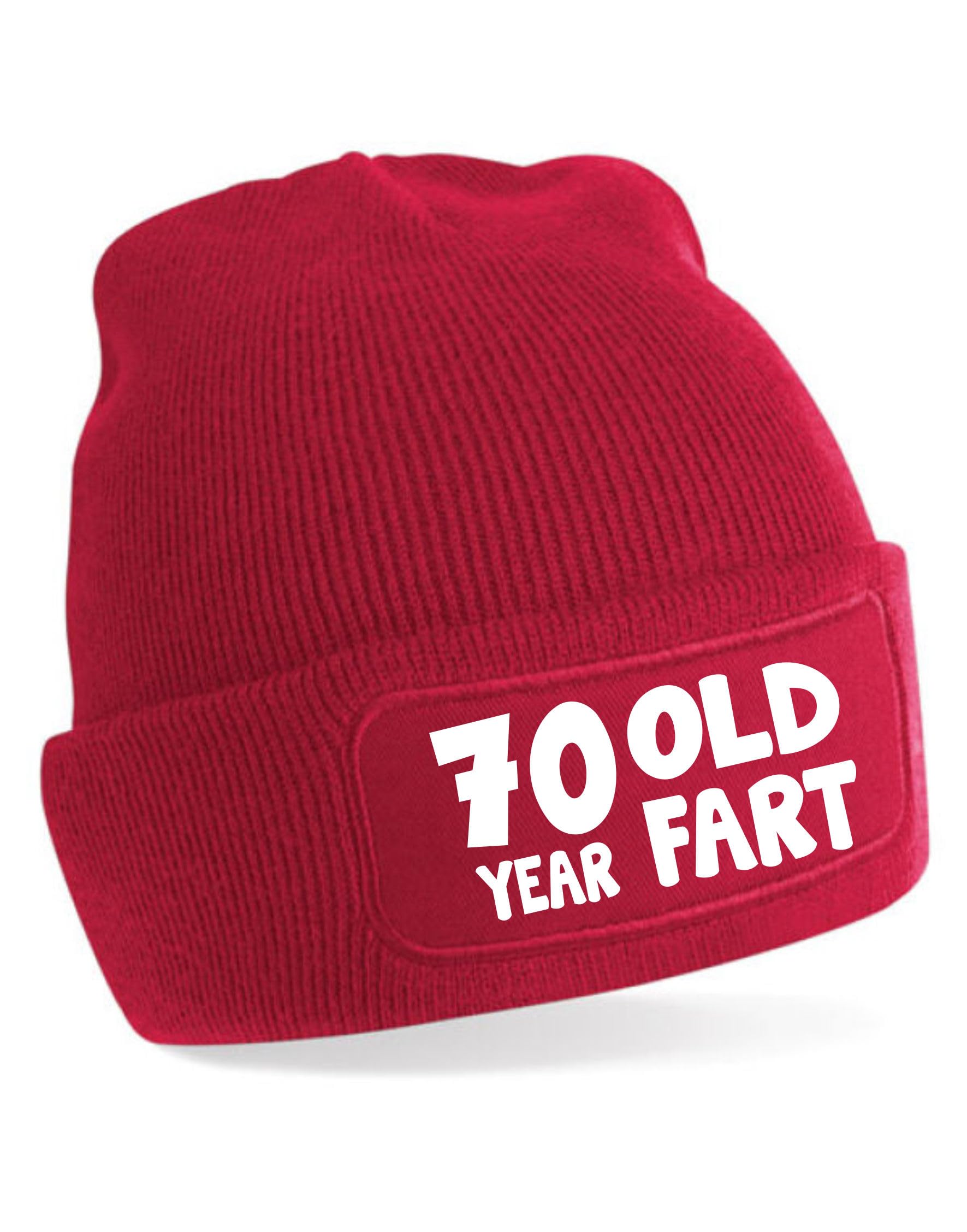 Print4u Unisex Red 70 Year Old Fart Beanie Hat 70Th Birthday Gift For Men & Ladies