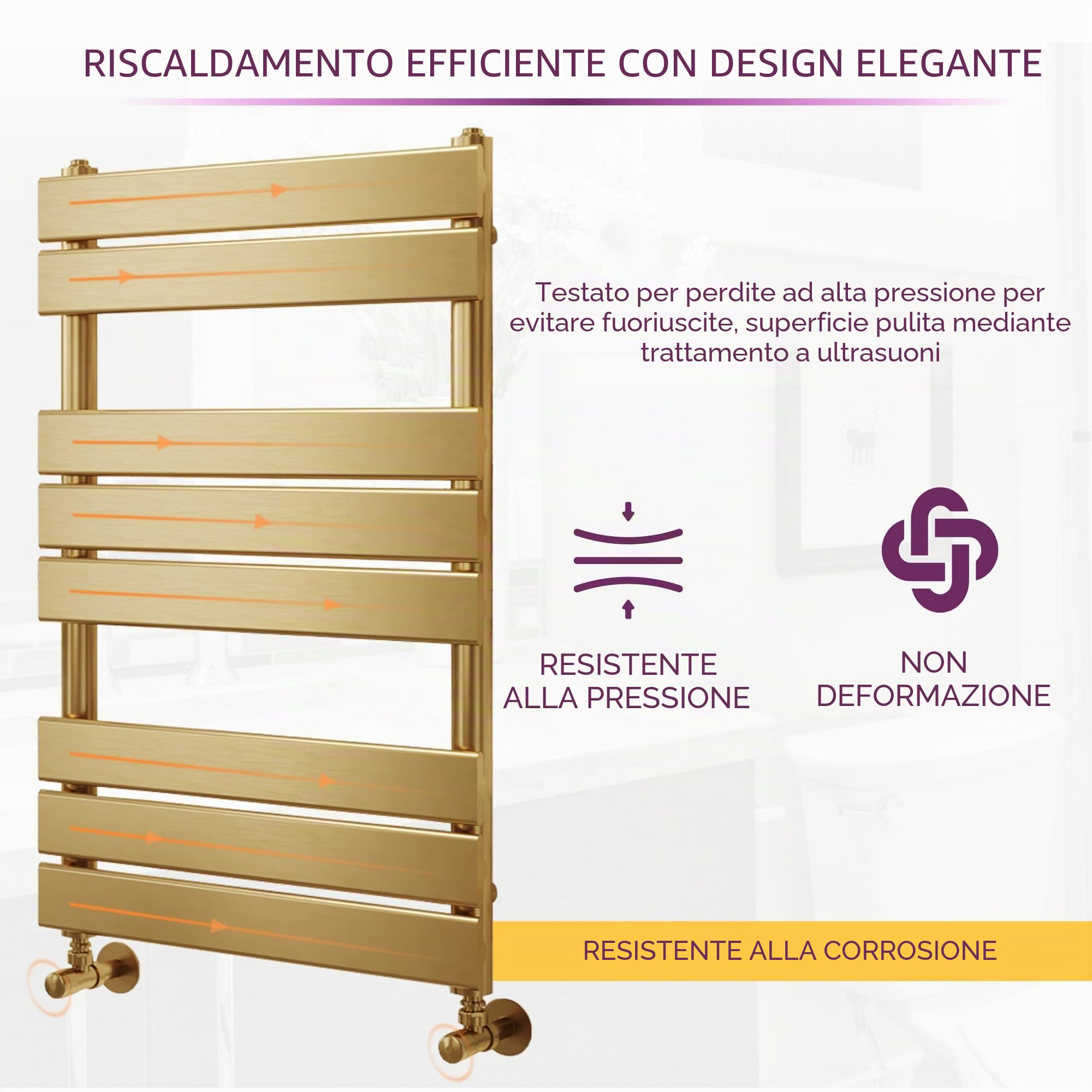 Ark - Radiatore da bagno in oro spazzolato, per portasciugamani riscaldato, scaletta riscaldata, 800 x 500 cm