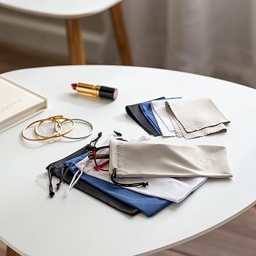 Miniatura 4 de Yogo Vision Microfiber Glasses Pouch n Cloth 4 Set Protect Eyewear Smudges Dirt Ultra-Soft Lens Cloth Bags wDrawstrings