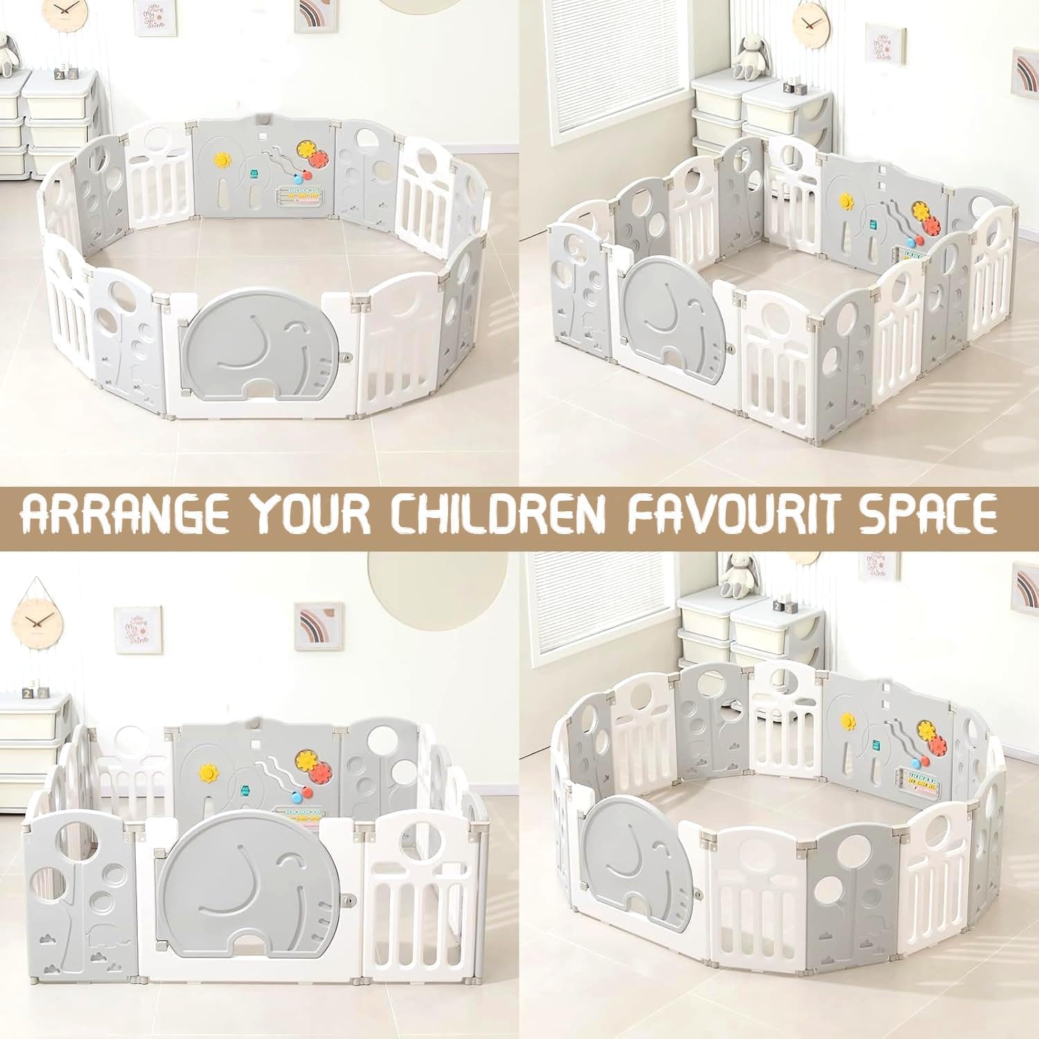 Metreno 16 panel Playpen for Babies upto 5 year Foldable Baby Play Area Indoor Setup Play Yard Fence for Toddlers Kids Playarea Setup Outdoor Children Play Area with Gate, Balls, mat (5.2 * 6.1FT=30 SQFT Grey) - Image 4 thumbnail