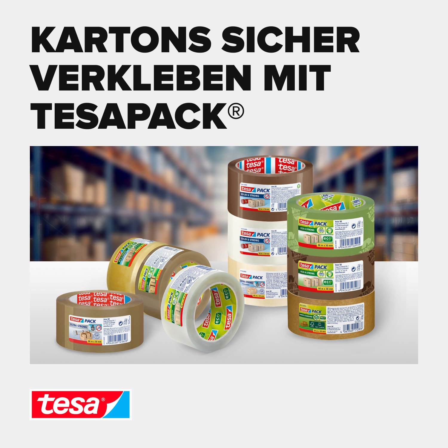 tesapack 64014 Low-Noise Parcel Tape, Pack of 6, for Packing Parcels and Shipping Boxes, Transparent, 6 Rolls, Each Roll 66 m