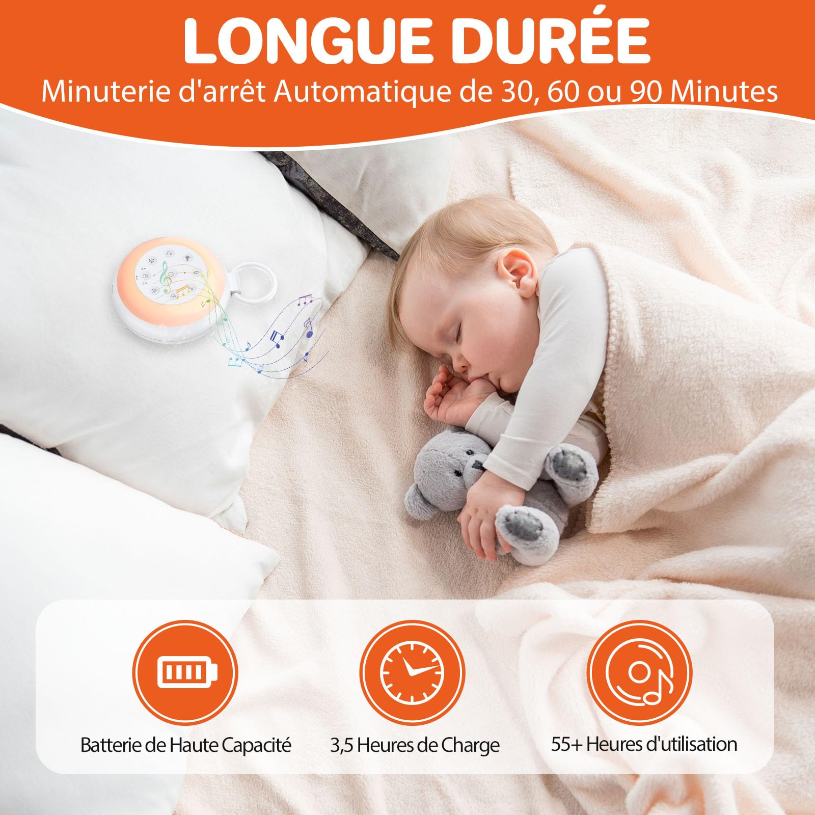 FUNYKICH Machine à Bruit Blanc Portable 24 Sons - Bruit Blanc Bébé avec Veilleuse pour Enfant et Adulte - USB Rechargeable pour Sommeil, Chambre d'Enfant et Voyages