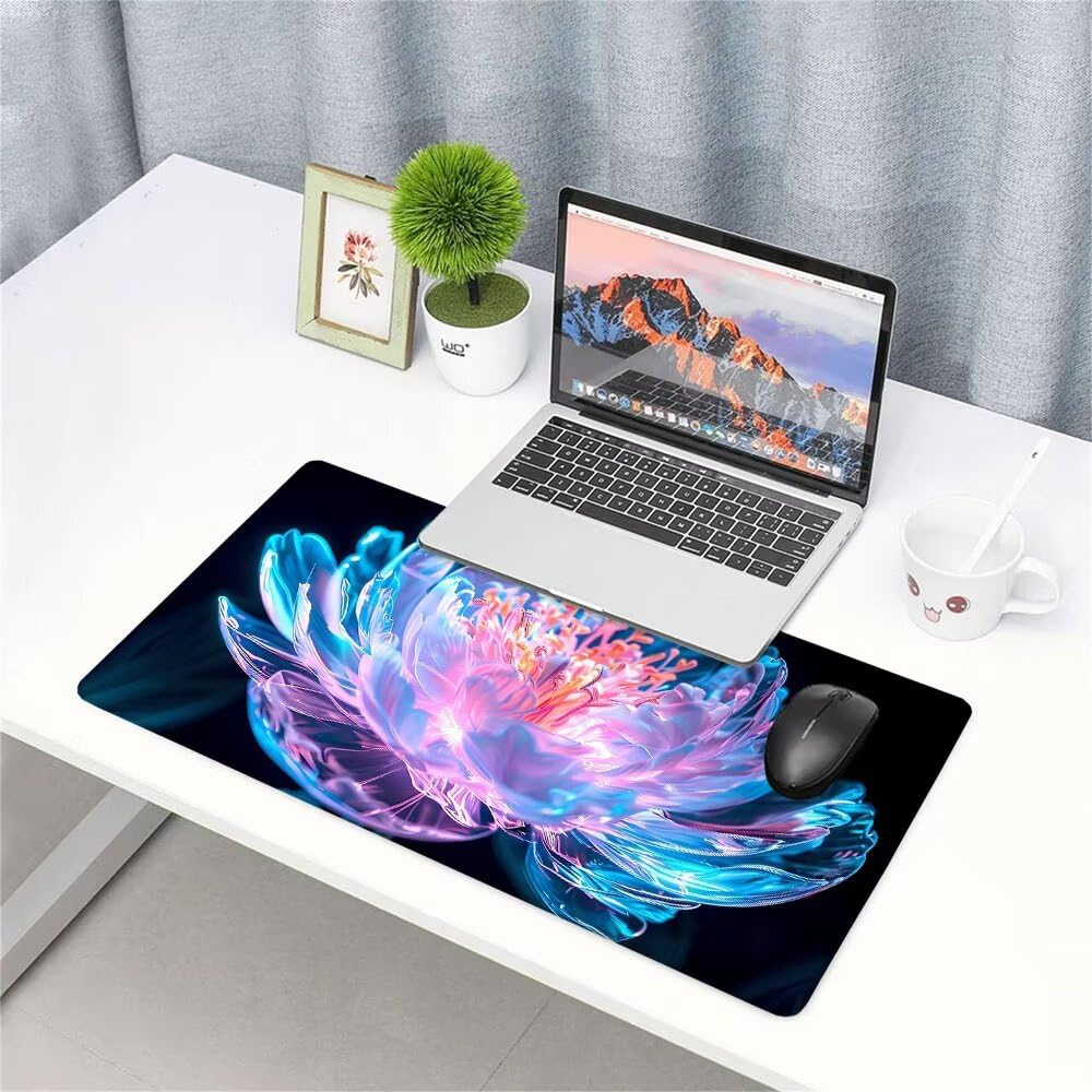Alfombrilla de Mouse para Juegos, Nero, XXL, Antideslizante, Impermeable, Diseño de Fiore, Extendido, Grande, 1200x600x3mm, para PC, Laptop, Ufficio, Famiglia d-371