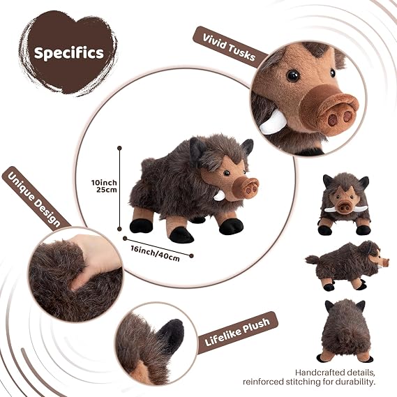 BEJOY Wild Boar Plush Toy, Simulated Stuffed Animal Soft Boar