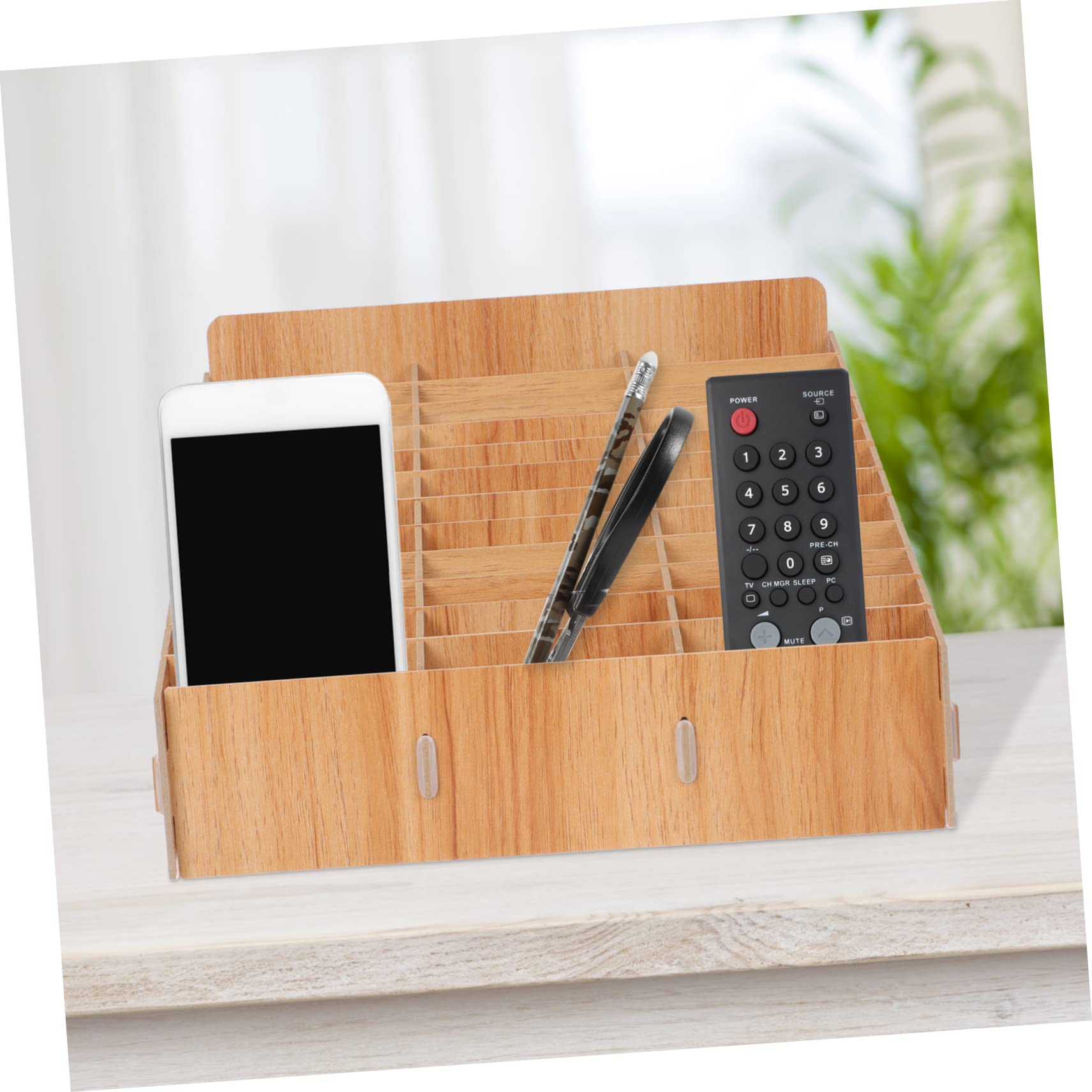 Cabilock Caja de Almacenamiento de Madera Diseño Simple y Funcional para Teléfonos Móviles Compartimentos Múltiples Organizador de Escritorio para Oficina y Escuela