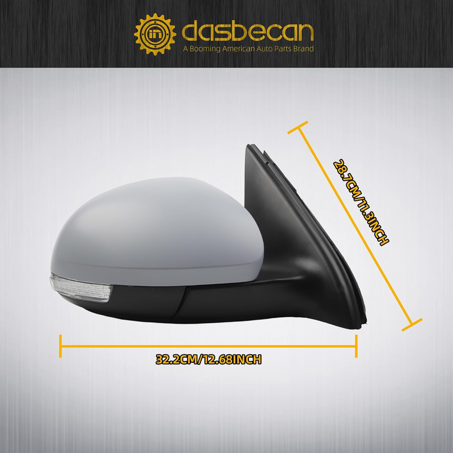 Dasbecan Right Passenger Side Mirror Compatible with 2009-2017 Volkswagen Tiguan Side View Mirror w/Power Heated Glass Turn Signal Manual Folding DIY Paintable Cover VW1321131 5N1857508Q9B9 (6 Pins)