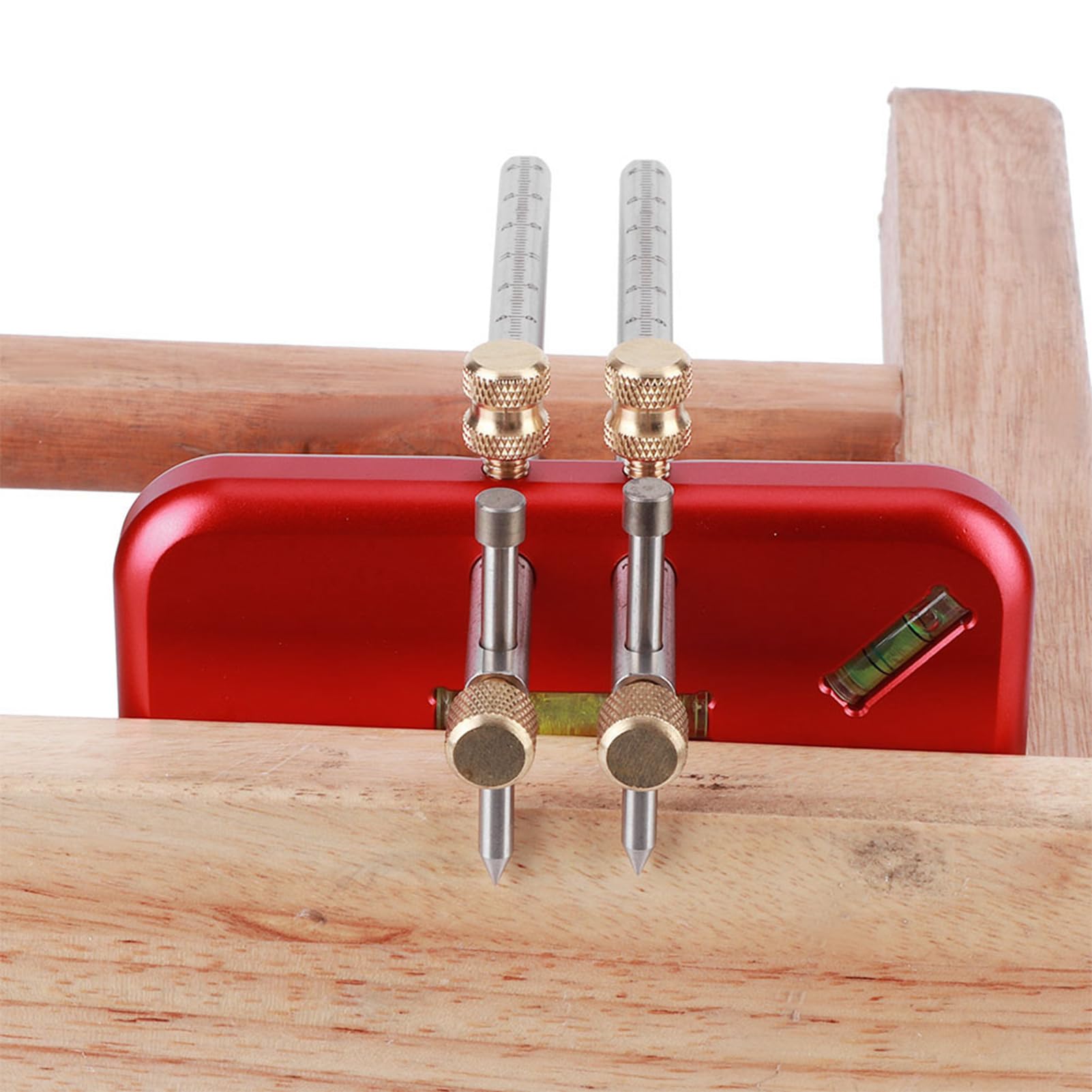 Jiawu Righello per Calibro da Mortasa per Tracciatore Lineare per la Lavorazione del Legno, Strumento da Carpentiere in Lega di Alluminio a Doppia Testa con, Bolla di Livello, Denti Antiscivolo,