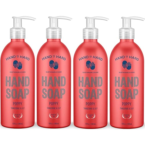 Hand in Hand Jabón líquido nutritivo para manos, 10 onzas líquidas, mandarina y lirio, aroma a amapola, paquete de 4