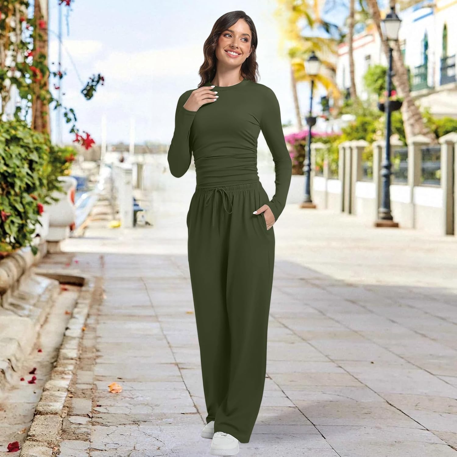 2 Piece Lounge Sets for Women Fall Outfits Long Sleeve Wide Leg Tracksuits Womens Two Pcs Casual Matching Loungewear Set - Image 8