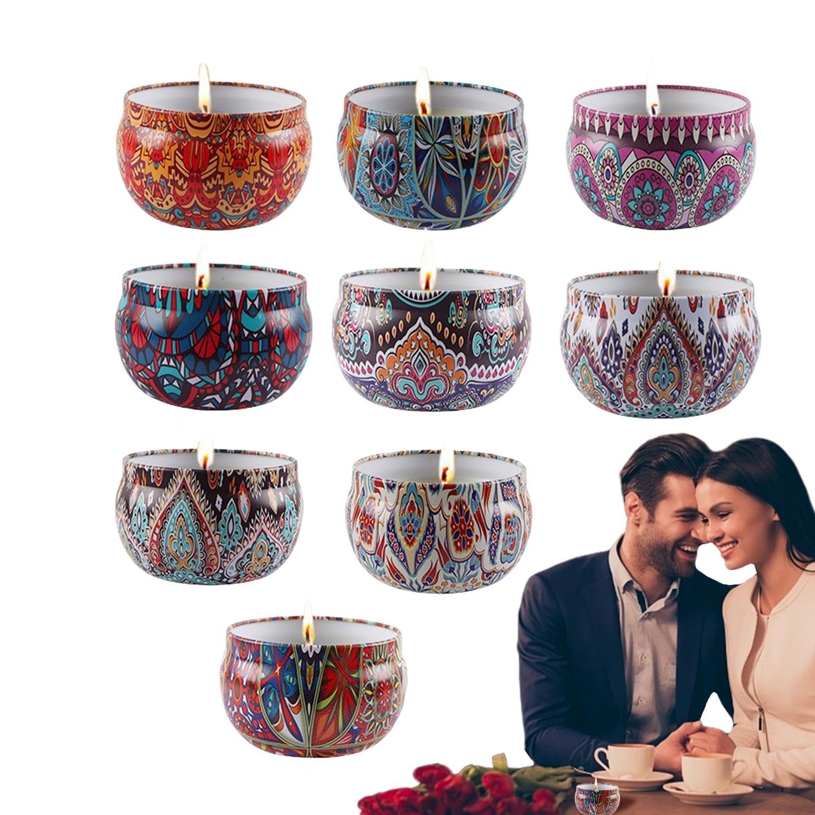 Velas de viaje para mujer, velas de aromaterapia – Juego de 9 velas de aromaterapia de soja natural | Velas relajantes con fragancia para leer, citas, miel, el