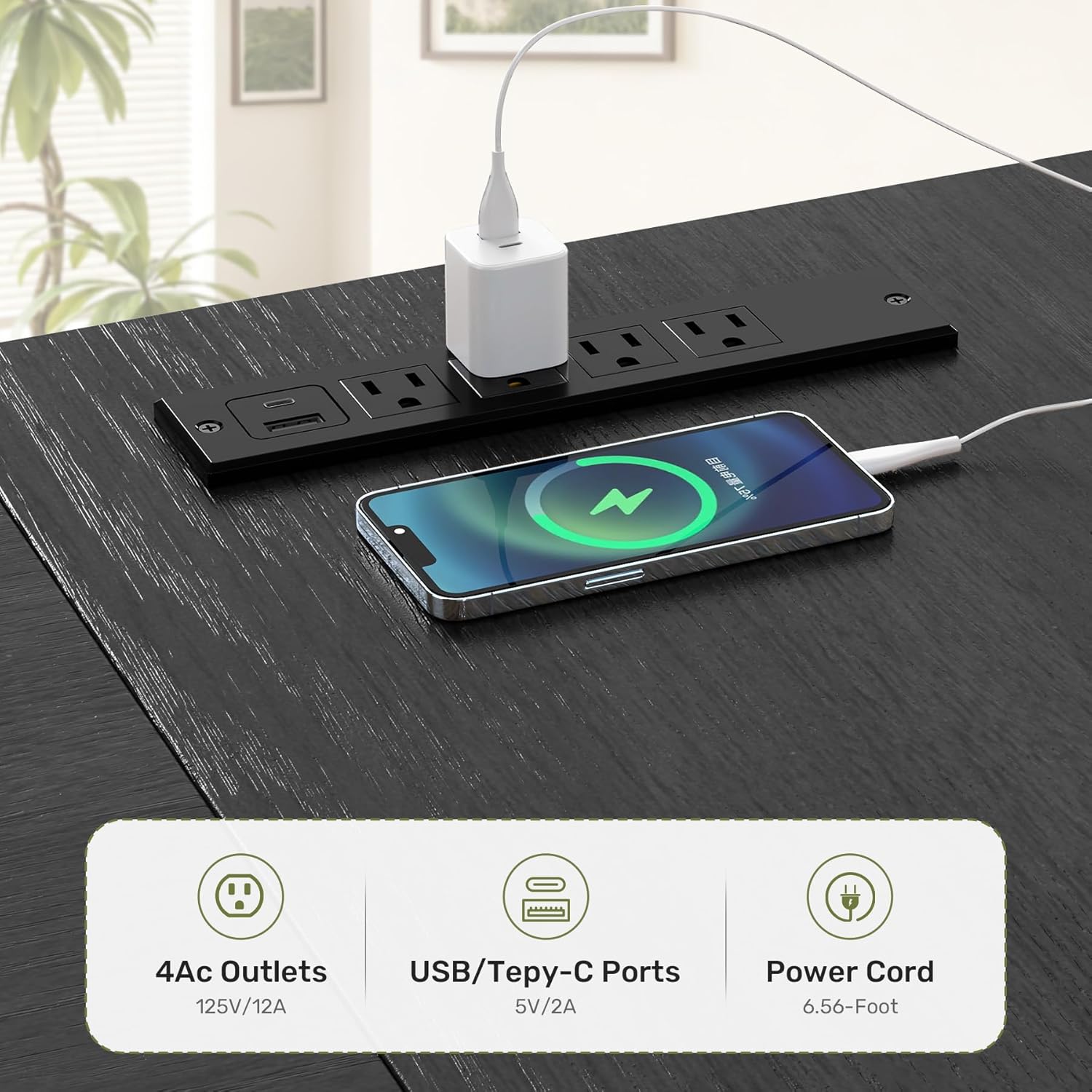 59" Farmhouse L Shaped Desk, Large Office Computer Desk with Power Outlets,Storage Cabinet & Double Pedestal, Home Office Desk for Work, Study, Writing,Black and White