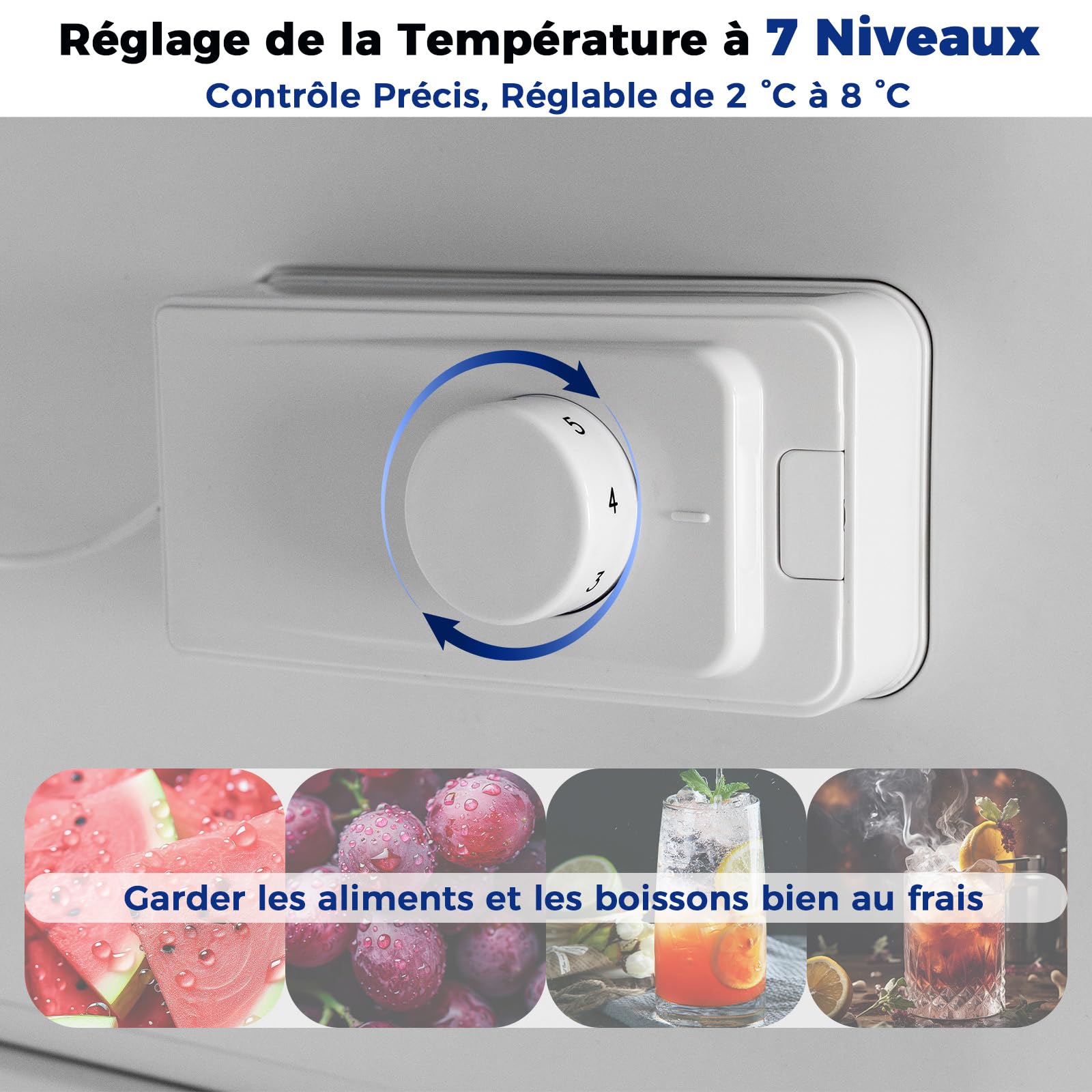 Smad Mini Frigo, 91L, Thermostat Réglable à 7 Niveaux, 2-8℃, Zone de Fraîcheur -3-0℃, Porte Réversible, Petit Frigo Silencieux pour Chambre, Hôtel, Studio, Bureau, Blanc
