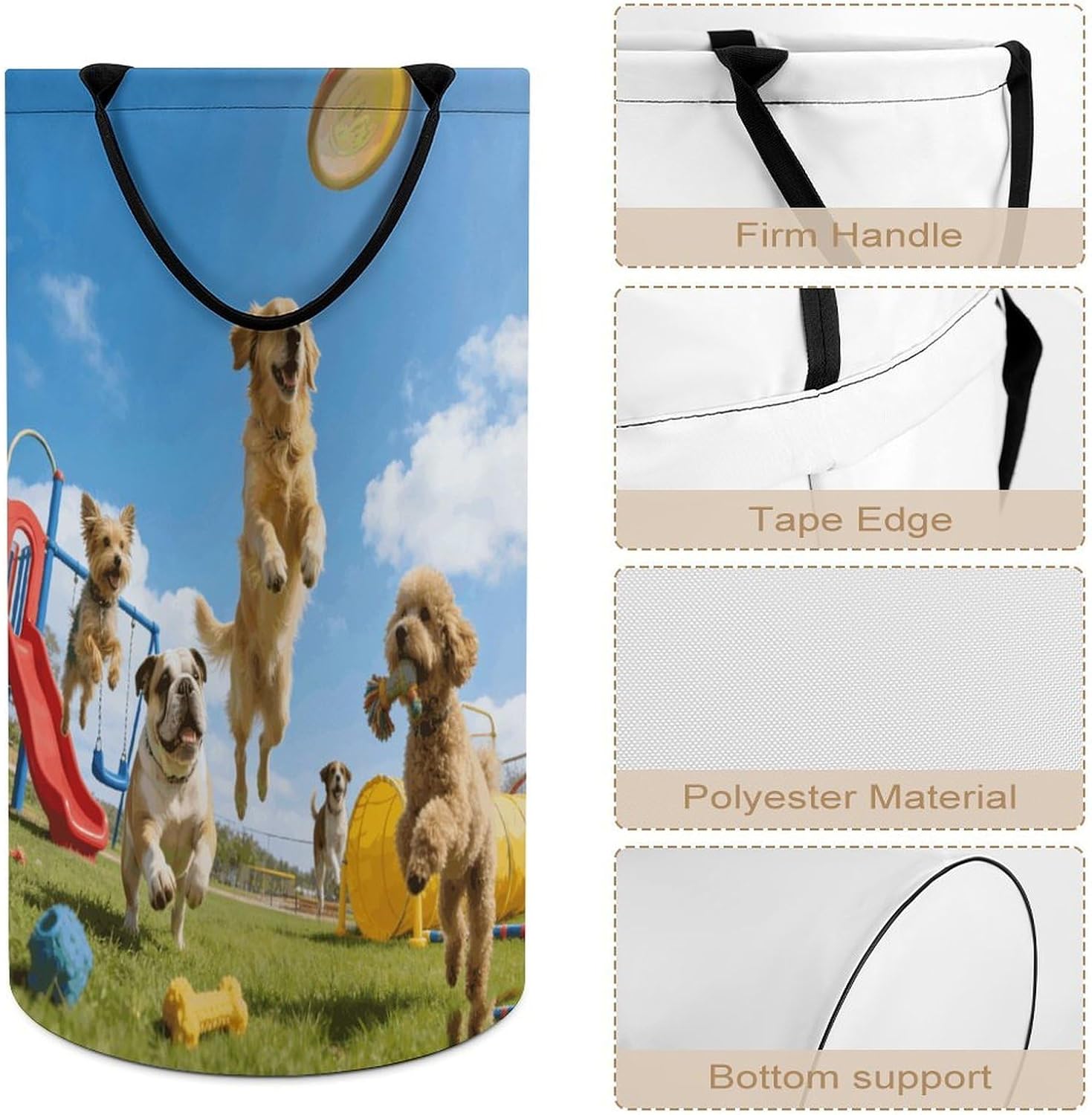 Dog Park Laundry Hamper 86L Waterproof Collapsible Clothes Basket with Double Handles Freestanding Foldable Laundry Basket Large Clothes Hamper for Bathroom