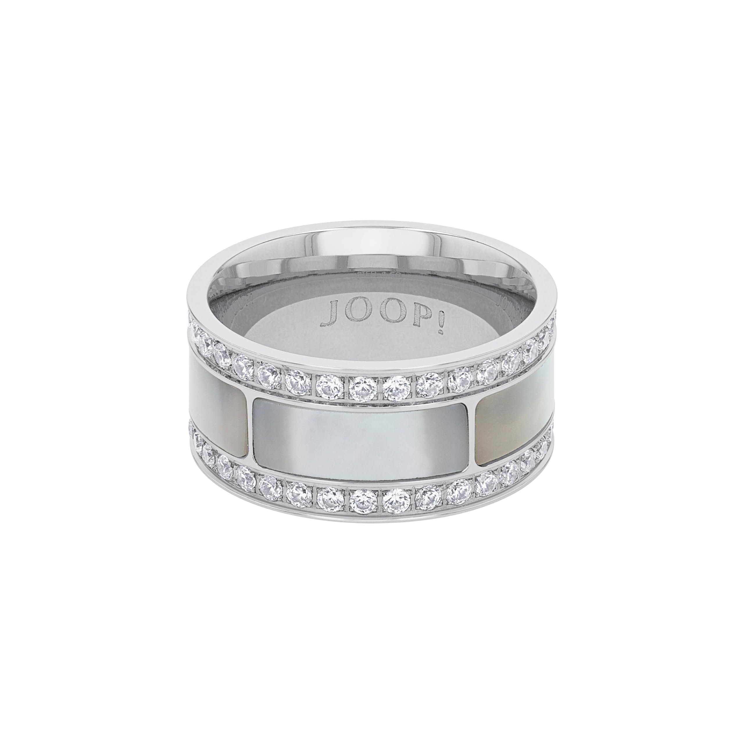 JOOP! Ring Edelstahl Perlmutt Damen Ringe, mit Zirkonia synth., Weiß, Kommt in Schmuck Geschenk Box