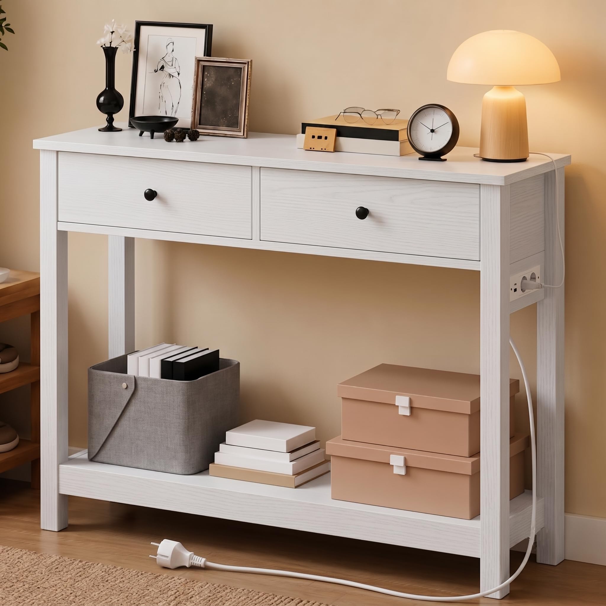 Xbro Console Entree avec Prises, 100 × 30 × 80 cm, Beige