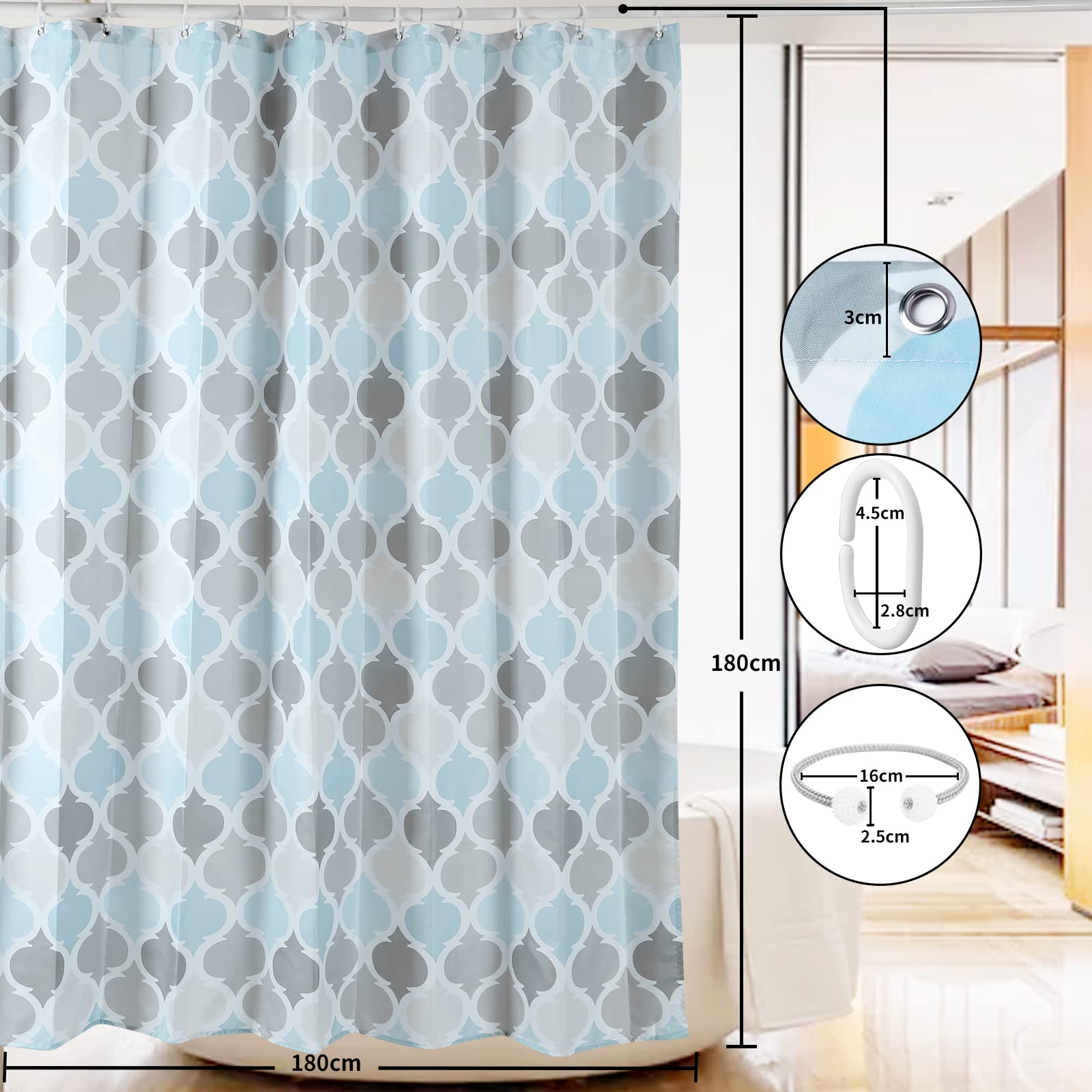 Miorkly Shower Curtain White,Anti-Mould Proof Resistant,Waterproof, Weighted Hem,Resistant Washable Bathroom Curtains - Image 2