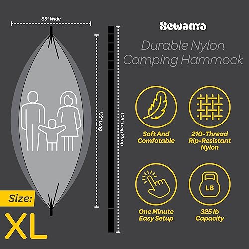 Miniatura 41 de Hamaca de nailon ligera y duradera para campamento, capacidad de 500 libras, tamaños dobles o individuales, con correas para árbol y bolsa