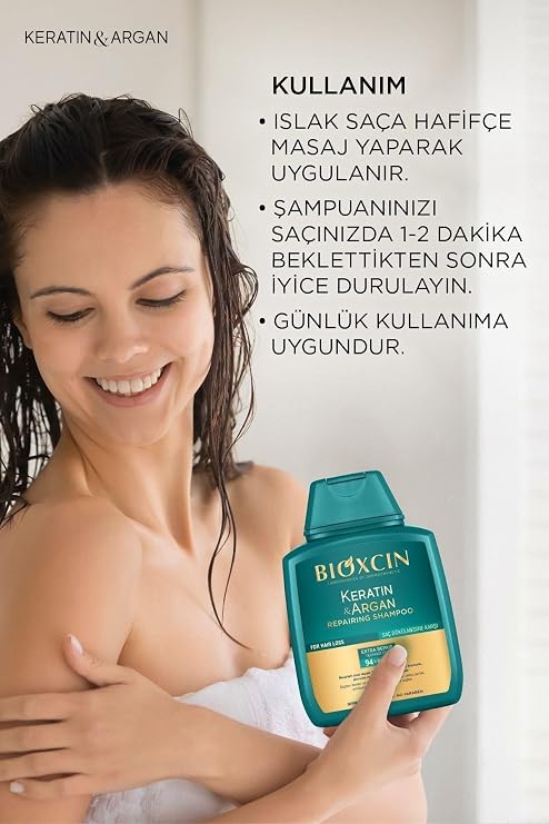 Bioxcin Keratin & Argan Onarıcı Şampuan, Saç Dökülmesine Karşı, 300ml, 4 Adet + 100ml Yüz Temizleme Jeli Hediye