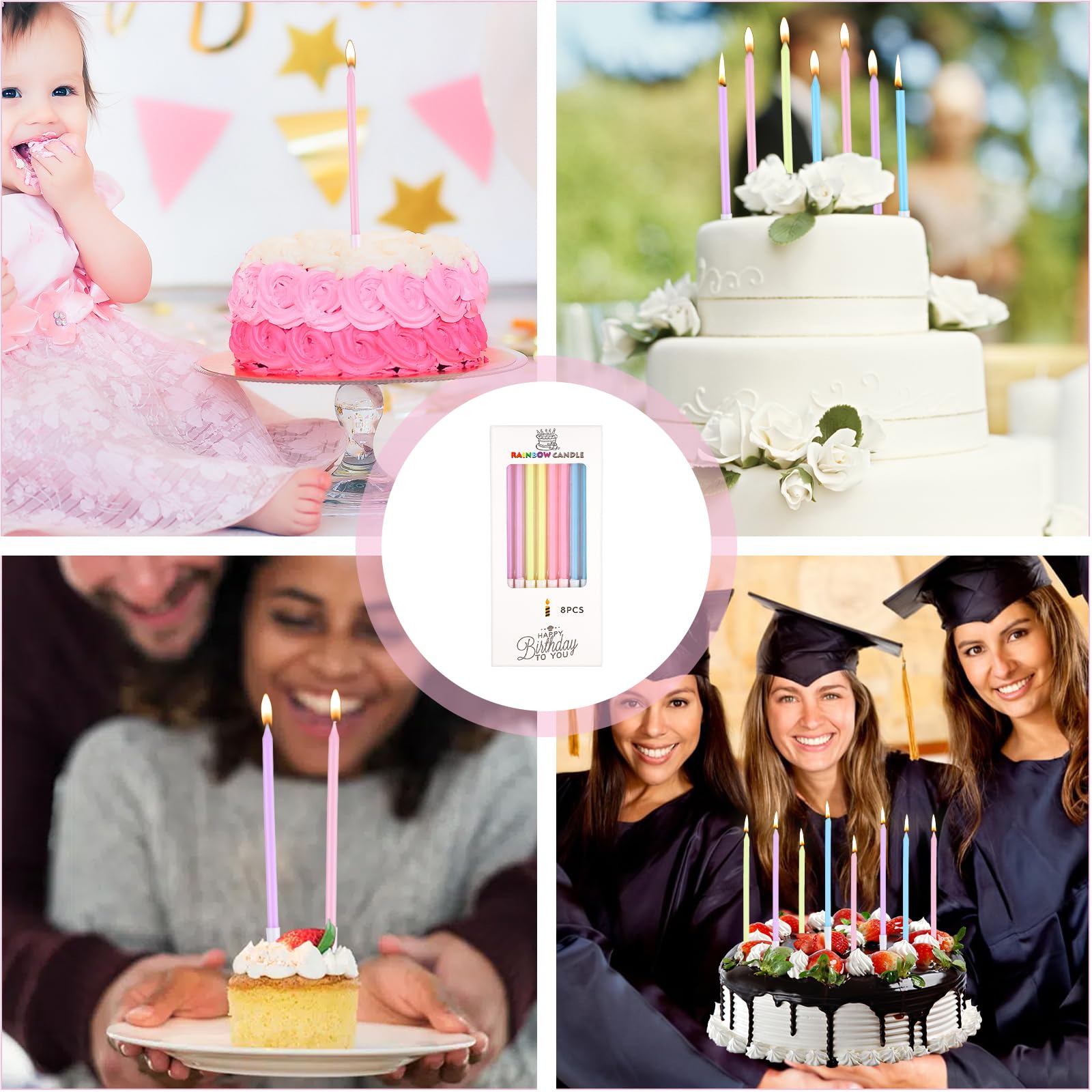 48 Pezzi Candeline Compleanno Oro, Candele a Spirale di Compleanno Metalliche Lunghe e Sottili Candele Torta con Supporti Perfette per Decorazioni di Torte di Compleanno Matrimoni (Oro