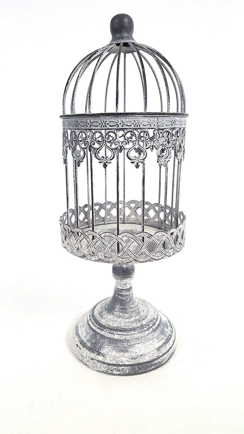 Antique Beige Small Iron Bird Cage on Stand