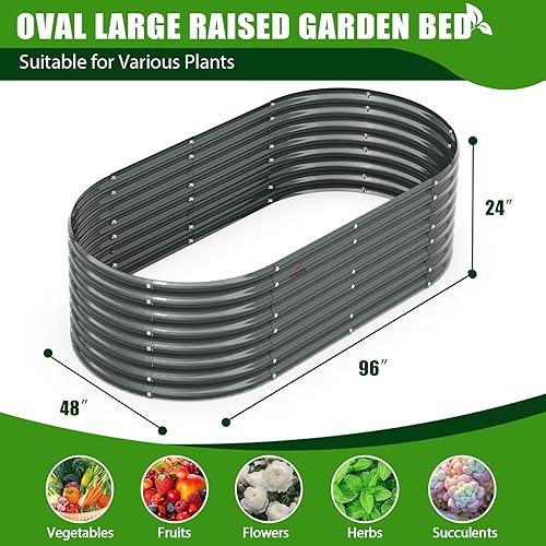 Miniatura 4 de A ANLEOLIFE Kit de cama de jardín galvanizado de 96 x 48 x 24 pulgadas, macetas ovaladas de metal profundo para plantas al aire libre, verduras,