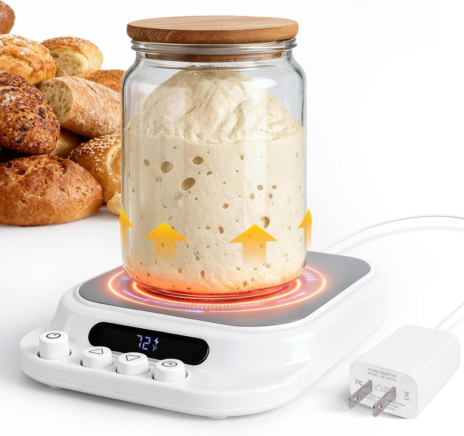 Sourdough Starter Warmer- 70-130°F Adjustable Temp, 1°F Precise Control & 24H Timer - Compatible with Any Shape of Cup Bottom -Ideal Sourdough Proofing Tool for Bakers (Round White)