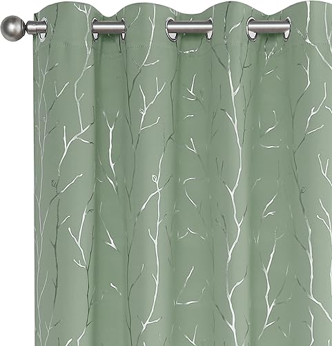 Miniatura 17 de BUHUA Cortinas opacas con estampado de hojas plateadas onduladas para sala de estar, cortinas de oscurecimiento con bloqueo de luz para dormitorio