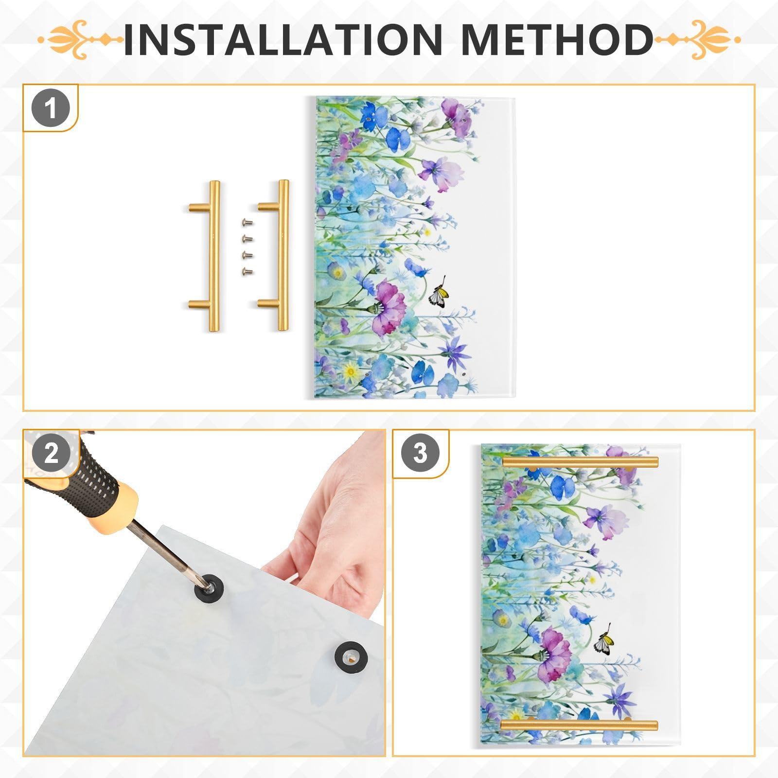 Wassud Bathroom Vanity Tray with Handles Watercolor Flower Field (2) Acrylic Jewelry Perfume Organizer for Bathroom Kitchen Counter 11.81