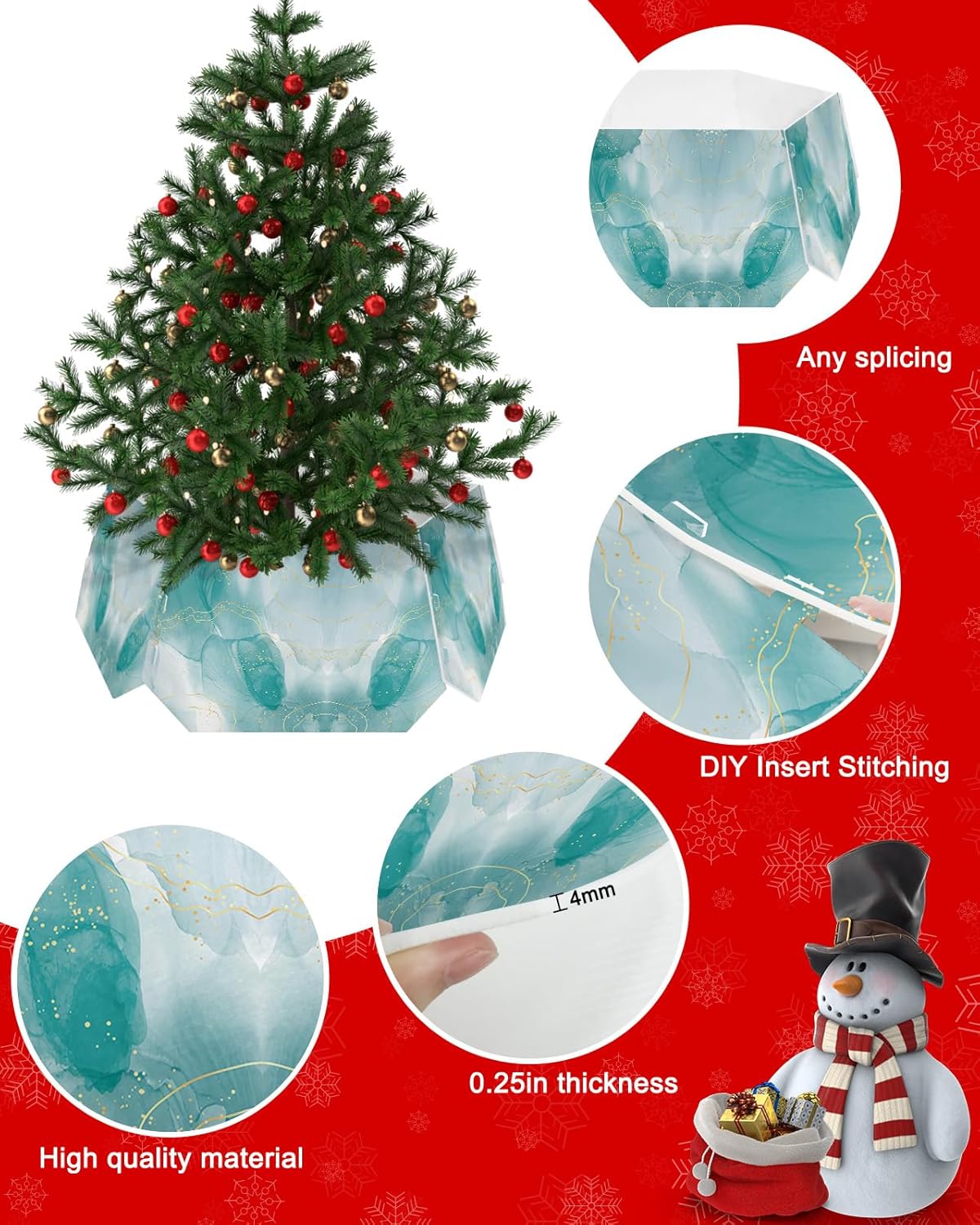 Christmas Tree Collar 6-PCS14.5"x 10", Christmas Tree Ring Teal Green Marble Yellow Lines Gradient Christmas Tree Stands Skirts Base Covers for Xmas Holiday Home Decor