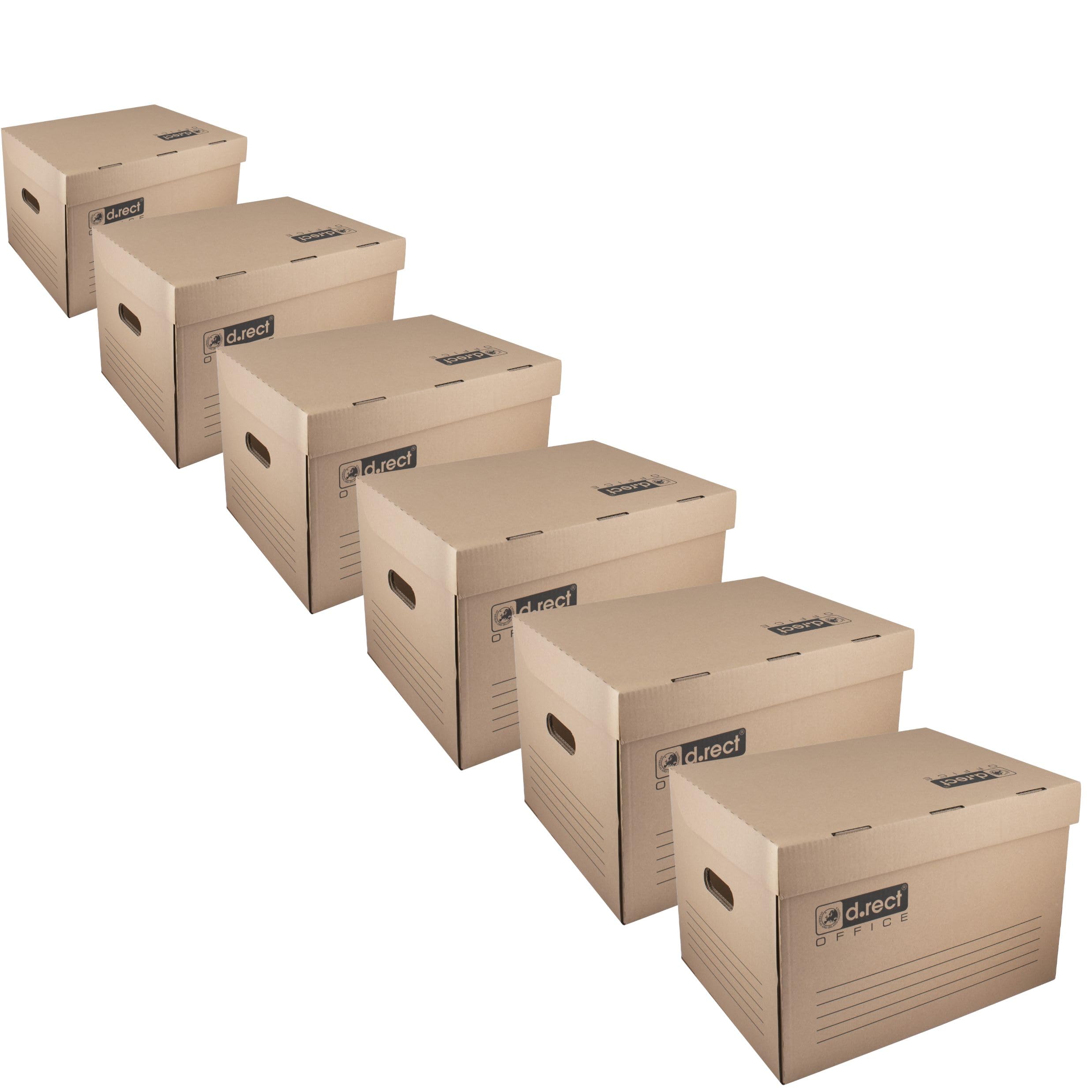 D.RECT KEEP.IT 2100 Collection Box Set of 6 - Large Archive & Transport Cartons - Fits Folders & Archive Boxes - Acid-Free 3-Layer Cardboard - Integrated Lid & Carry Handles
