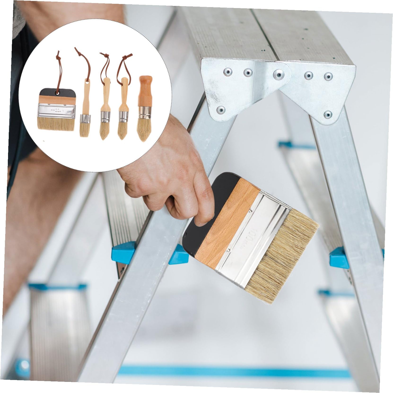 Healifty Set de Pinceaux Ronds Outil Robuste Lot de 5 et Manches en Bois Poils de Sanglier pour Peinture à l'huile Décoration Intérieure et Meubles