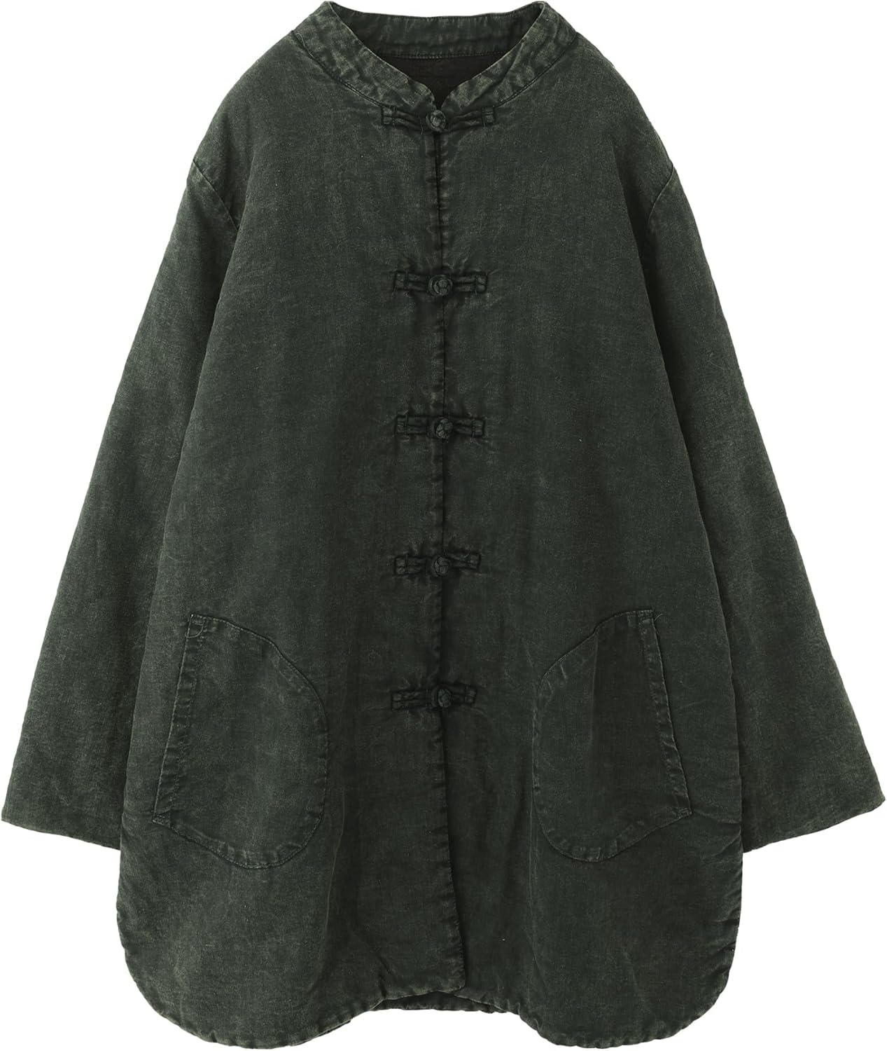 Vintage Ramie Quilted Lightweight Jackets Artistic Stand Collar Coat with Frog Buttons Loose Fit Autumn Outerwear