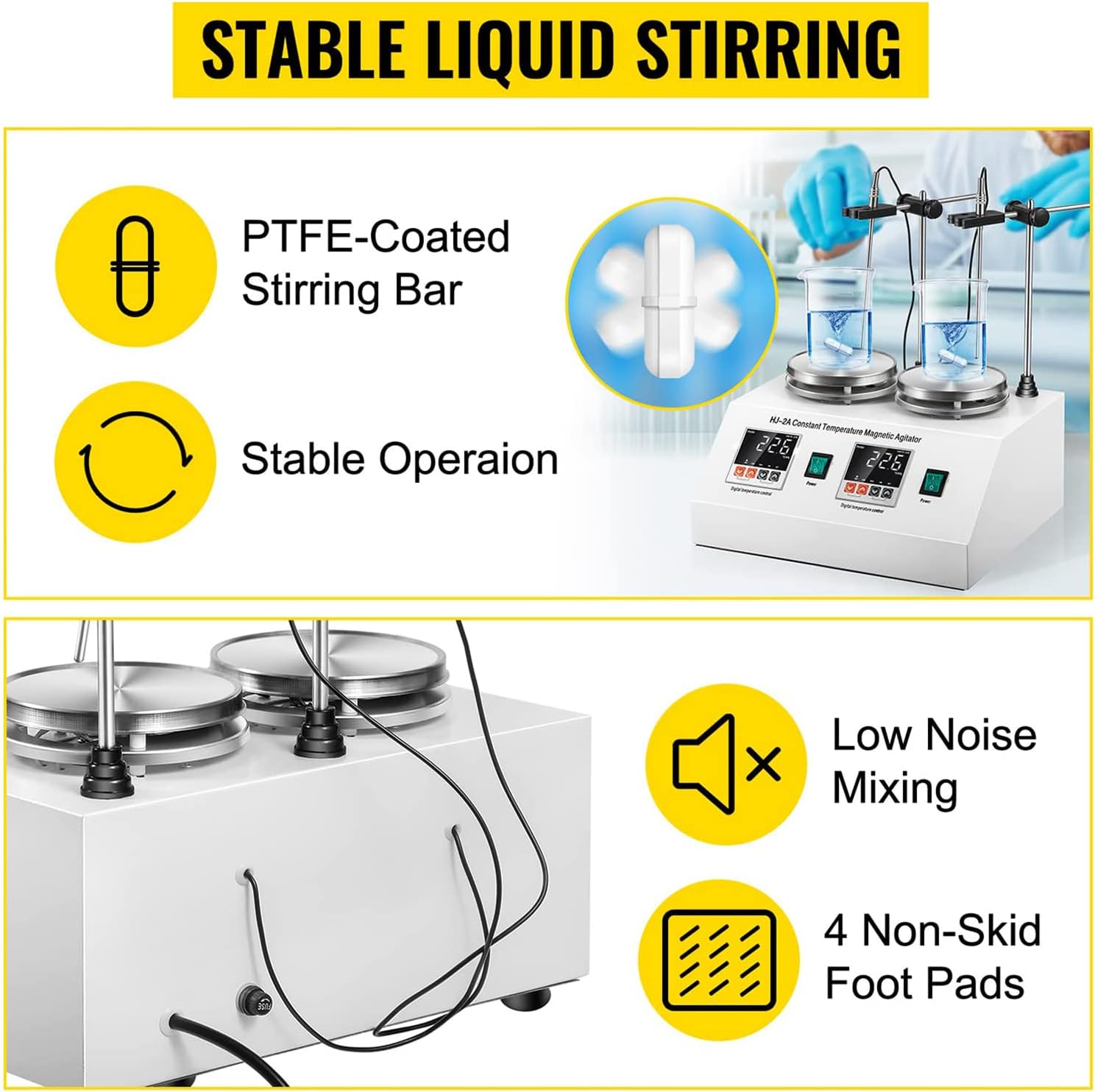 Hotplate Magnetic Stirrer with Dual Control, 2 Heads Magnetic Stirrer, 2L Capacity 2400 RPM Speed Digital Lab Stirrer with Stir Bar Retriever