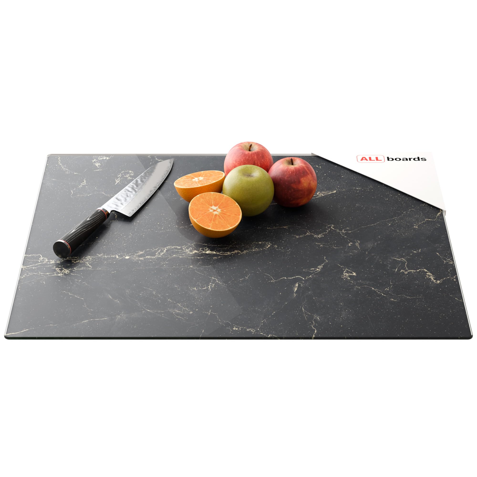 ALLboards Glass Chopping Board Black Marble 60x52cm Cutting Board Splashback Worktop Saver for Kitchen Hob Protection Hot Cover Heat Resistant Multi-Glass Plate Dishes Pad Work Surface